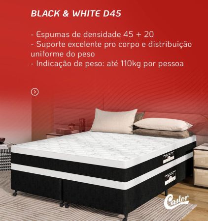 COLCHÃO BLACK & WHITE CASTOR 'ESPUMA ORTOPÉDICA' 